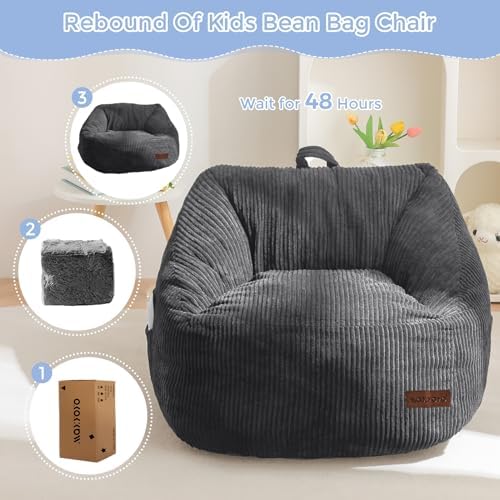 MAXYOYO Kids Bean Bag Chair, Bean Bag Couch with Handle, Comfy Toddler Chair for Boys and Girls, Accent Sofa Chair with Pocket for Gaming Reading Relaxing, Dark Grey | Comfy Toddler Chair for Boys and Girls, Accent Sofa Chair with Pocket for Gaming Rea... - Image 5
