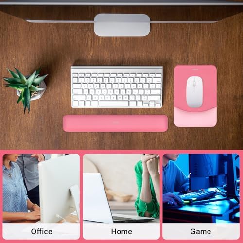 MOSISO Wrist Rest Support Mouse Pad & Keyboard Set, Melon Pink | Rectangular Ergonomic Mousepad, Non-Slip Base, Home/Office Pain Relief & Easy Typing, Neoprene Cloth & Raised Silicone Lining - Image 6