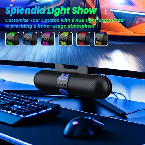 BESTISAN Computer Speaker, Bluetooth 5.3/Wired USB A/C Connection, 6 RGB Light Modes, Gaming Soundbar for PC/Laptop/Desktop, USB A/C Adapter, Easily Clamps to Monitor, Convenient Button Controls - Image 4