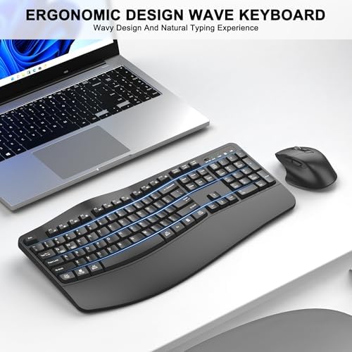 Wireless Keyboard and Mouse Combo, 2.4G Ergonomic Wave Keys(Graphite) - Image 2