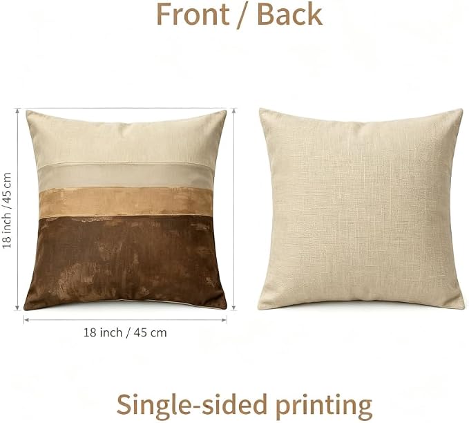 Linen Throw Pillow Covers Set of 2, 18x18in Stripe，Set of 2 Neutral Gradient Horizontal Stripe Linen Throw Pillow Covers 18x18 Boho Cushion Cases - Image 2