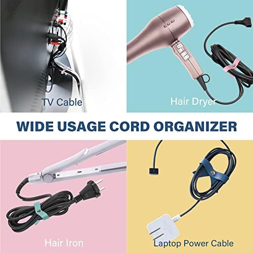 SenseAGE 5 Pack Cord Organizer, Bow Cord Keeper, Cable Organizer USB Holder, Leather Cable Management, Cable Straps, Earphone Winder, Storage Straps for Electronics, Earbuds, Big, Mint - Image 2