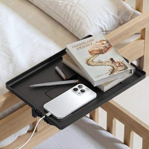 COOL-ANGLE Bedside Shelf for Bunk Bed & College Dorm, 13x9.5 Clamp-On Floating Nightstand with Hidden Storage & Cable Management, Fits Bed Rails up to 2.9", Black by COOL-ANGLE