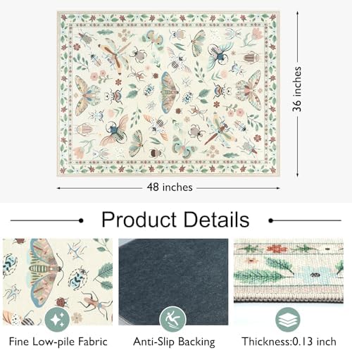 Anidaroel 36"x48" Home Office Chair Mat for Hardwood Floor, Beige Under Desk Rug for Rolling Chairs, Anti-Slip Insect Print Desk Floor Mat for Offices Chair, Low Pile Office Rugs for Rolling Chairs - Image 4