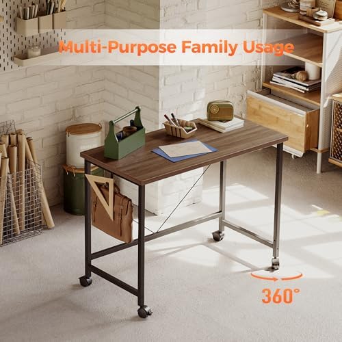 Mericonia 39x20 Inch Computer Desk with Wheels, Small Simple Rolling Desk - Image 4