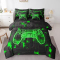 Erosebridal Full Gamer Bedding Set 7 Piece for Boys | Player Gaming Comforter Sets Game Controller Sheet Set Ombre Geometric Square Bed in A Bag for Kids Teens Men, Green Black by Erosebridal