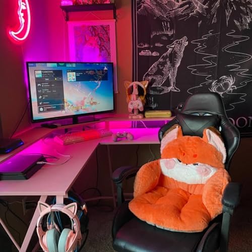 Cute Chair Cushion, Soft Seat Cushions for Office Desk, Kawaii Chair Pillow for Gaming, Comfy Floor Seating for Adults, Fox Stuff for Bedroom Playroom Dining Living Room Decor, 17.7", Orange - Image 2