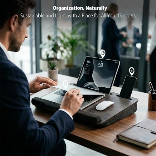 Vigo Wood Laptop Lap Desk with Cushion for Bed, Portable Home Office Tray Fits up to 17.3 Inch, Built-in Phone and Tablet Holder (Cambridge-Black) - Image 4