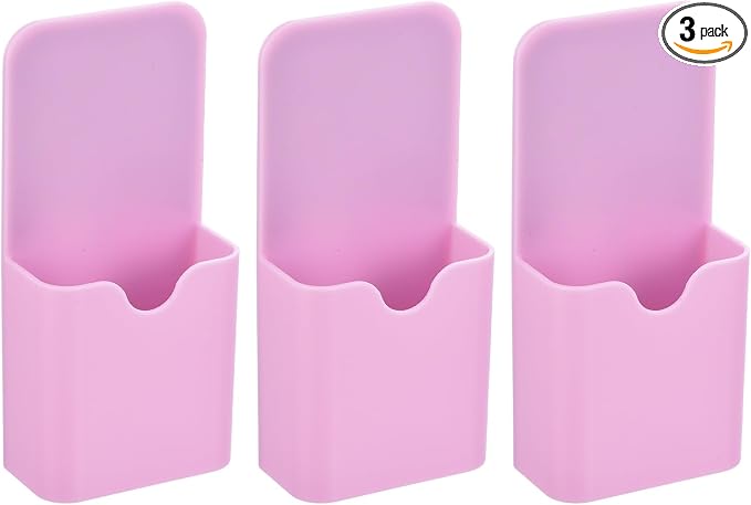 PATIKIL 3pcs Magnetic Pen Marker Holders, 50x27mm Dry Erase Marker Pencil Holder Cup Organizer for Classroom Home Office Refrigerator Whiteboard Locker, Rose Pink, 4x2x1 by PATIKIL
