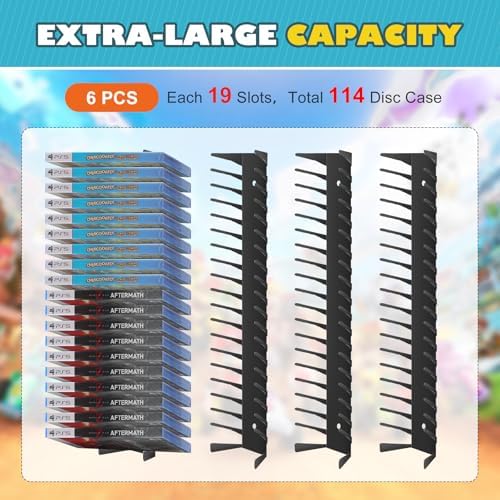 Video Game Storage Wall Mount - 6PCS Heavy-Duty Metal Game Case Holder Media Storage Shelves for PS, Xbox, DVD, Switch Game Organizer Display Stand, Holds up to 114 - Image 2