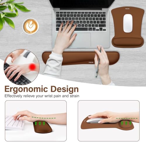 MOSISO Wrist Rest Support for Mouse Pad & Keyboard Set, Brown - Image 3