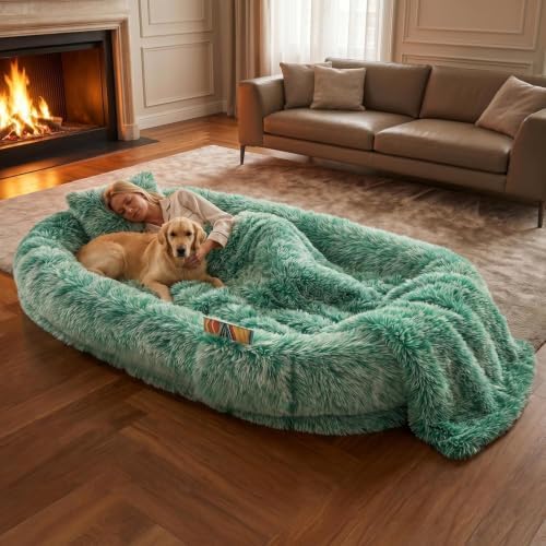 Human Dog Bed, Oversized Plush Lounger Bed with Plump Pillow and Blanket by FollowUs