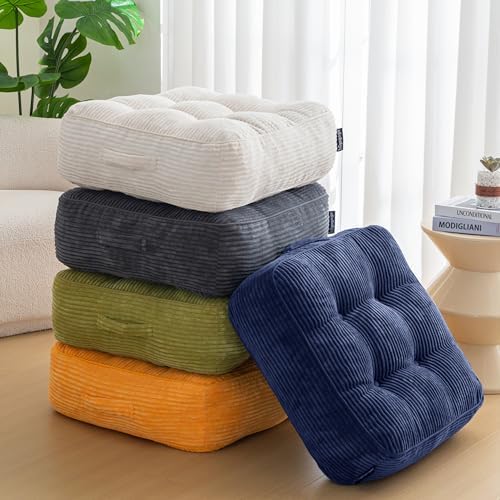 HIGOGOGO 8" Extra Thick Floor Pillow Cushion for Adults, Meditation Cushion Pillow, Large Square Floor Sitting, Tufted Corduroy Cover, for Tatami Living Room or Yoga, 22x22 Inch, Beige - Image 7