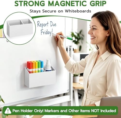 MR.MATE Magnetic Pen Holder,White Magnetic Marker Cup for Fridge Whiteboard - Image 2
