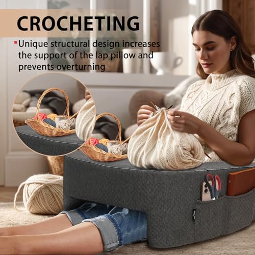 Lap Desk Pillow with Arm Rest, Gaming Pillow for Bed, Laptop Desk for Couch, Comfortable for Reading, Working, and Crocheting - Image 4