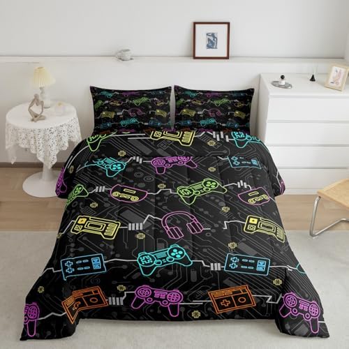 Feelyou Kids Gamer Bedding Set Twin Size, Graffiti Gaming Comforter Set Boys Girls Modern Game Console Comforter Gamepad Teens Duvet Set Bedroom Decor Microfiber Bed Set - Image 2