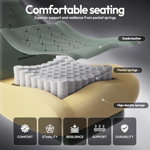 Dowinx Gaming Chair with Heated Massage Lumbar Support,Big and Tall Fabric Gaming Chairs for Adults with Footrest, Ergonomic Computer Game Chair with Poket Spring Cushions, 350lbs, Green - Image 6