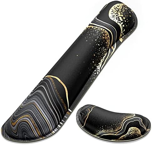 Dapesuom Enlarge Keyboard Wrist Rest, Memory Foam Wrist Cushion for Desk Mats Support, Marble Pain Relief Keyboard Mouse Pad Rests Set with Non-Slip Base for Gaming Laptop Office Computer, Black Gold by Unknown