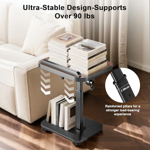 C Table End Table Adjustable Height, Rolling TV Tray Table for Small Spaces 180° Flip-Over Panel Design & 360° Swivel Casters, C Shaped Side Tables for Couch for Living Room, Bedroom, Bed, Sofa, Snack - Image 6