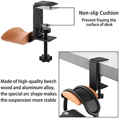 Linkidea Headphone Stand Hanger Compatible with Apple AirPods Max, Wooden Headset Holder Clamp Mount, Under Desk Headphone Hook Rack for Gaming Headphones, Office Desk & Table (Beech) - Image 2