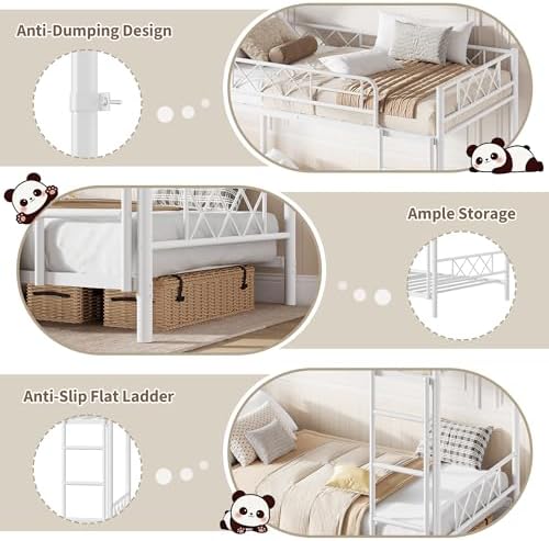 Garvee Twin Over Twin Bunk Bed with Stairs, Heavy Duty Metal Construction & High Guardrail, Sturdy Steel Slats Support, No Box Spring, Space Efficient, White - Image 6