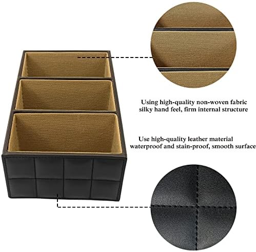 Fashionable PU Leather TV Remote Control Holder with 3 Compartments, Storage Rack, Storage Box, Media Accessory Storage, Desk Organizers (Black Grid) - Image 3