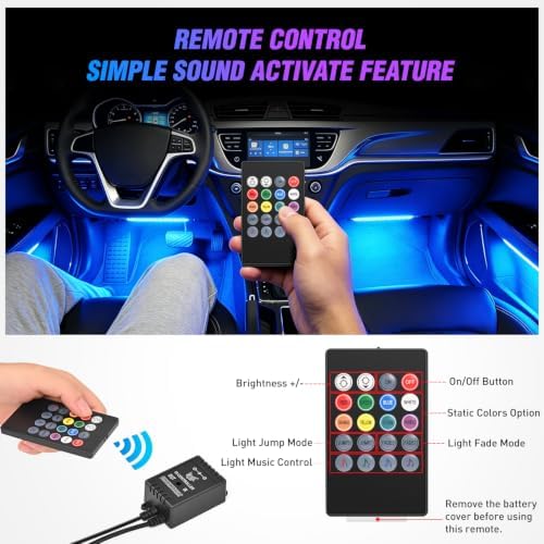 Nilight 4PCS Car USB Interior Lights RGB Remote Control | 48LED 5V DC Multicolor Music Car Neon Accent Light Strips Under Dash Lighting Kit with Sound Active Function - Image 3