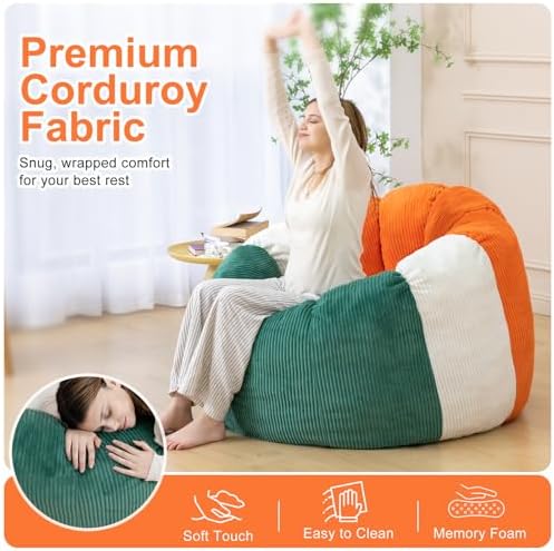 Giant Bean Bag Chair for Adults, Shredded Foam Floor Lounge Chair with Arms | Colorful corduroy, roomy comfort for living rooms, bedrooms, reading nooks, gaming rooms, movie nights, and time with pets - Image 6