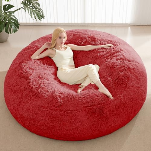 Bean Bag Cover (No Filler) - Faux Fur Beanbag Chairs Covers Only, Stuffed Animal Storage Bean Bag for Adults, Large Washable Beanbag Cover Without Filling, 5FT, Red by ODreamyDogs