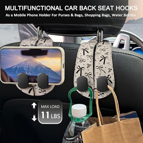 Blusabaca 2PCS Car Seat Headrest Hooks, Purses Bags Holder, Cute Black Bow - Image 3