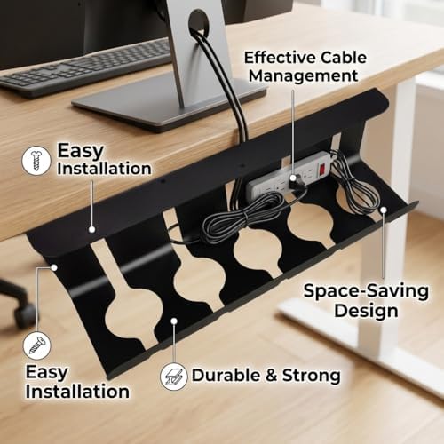 Metal Cable Management Under Desk for Easy mounting Under-Table, Set of 2 - with 10X Cable Ties, Desk Organizer for Office/Home Office Table Thoughtful Cable Tray Holder - Image 5