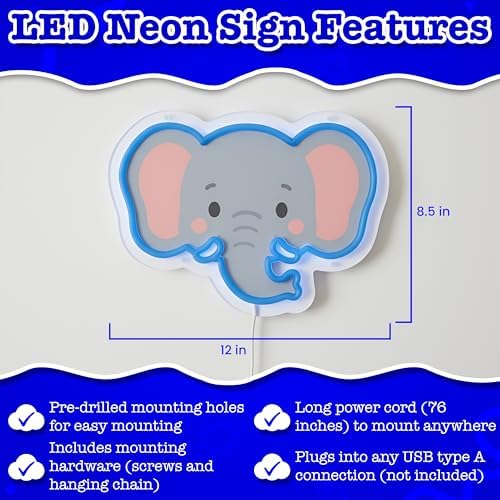 Elephant LED Neon Sign with Dimmable Night Light for Bedroom, Play Room, Kids Room, Nursery, Wall Decor and Birthday and Christmas Gift USB Connection - Image 5