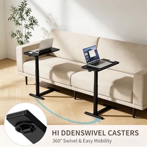Ywin Hospital Bedside Table with Wheels, Pneumatic Lift, Black - Image 4