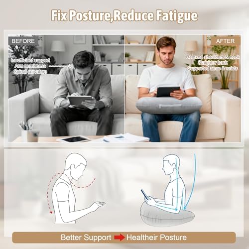 IFOYO Ergonomic Gaming Pillow for Lap, Grey U-Shaped Crochet Pillow for Lap Support, Soft Reading Pillows Provide Arms Legs Neck Support to Long Gaming Sessions, Crocheting, Reading, Working - Image 4