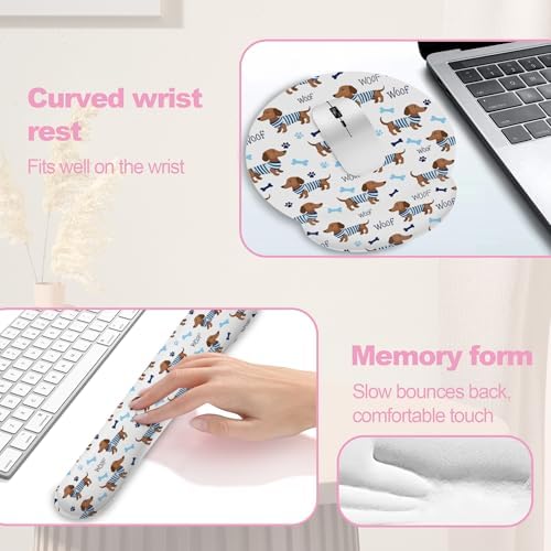 Cute Dachshund Puppy Keyboard Wrist Rest Pad Mouse Pad Set,Ergonomic Mousepad Wrist Support Memory Foam Desk Pad for Gaming Office,Non-Slip Rubber Base Easy Typing for Home Office Computers - Image 4