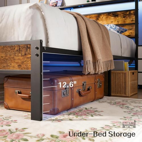 Liians King Size Bed Frame with Storage Headboard, LED Lights - Image 5