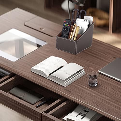 TV Remote Control Organizer/Caddy with 3 Compartments,PU Leather Remote Holder Bedside Table Top, Storage Box, Mobile Phone and Media Accessory Storage,Desk Organizers(brown) - Image 6