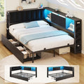 MapleGrace Full Corner Bed Frame with Upholstered Storage Headboard and Drawers, Metal Platform Bed Frame with LED Light and Charging Station, Full Daybed for Living Room, Bedroom & Guest Room, Black by MapleGrace