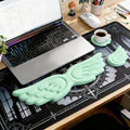 Angel Wing Wrist Rest Ergonomic Memory Foam Wrist Rest for Computer Keyboard Mouse Set with Cup Mat, Cute Gaming Keyboard Cushion Hand Support PU Leather Surface Anti-Slip Waterproof (Green) by Unknown