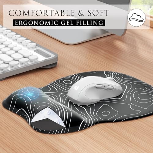 MROCO Ergonomic Mouse Pad Gel Wrist Rest, 9.4 x 8.1 in, Black Topographic - Image 3