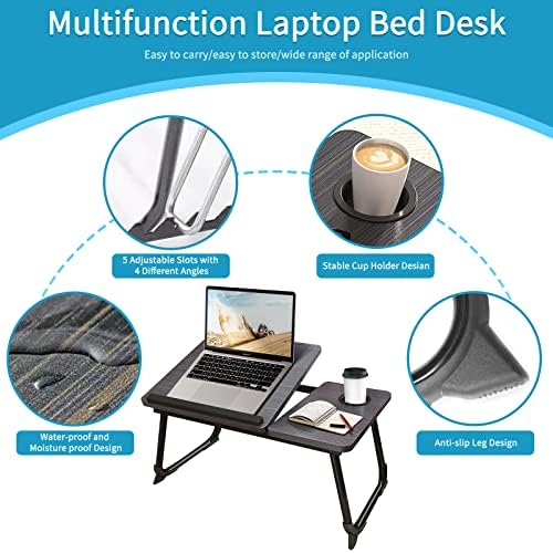 CloudTrip Laptop Desk for Bed or Couch, Lap Desk, Woking in Bed Desk, Home Office Desks, Breakfast Tray, Desk with Cup Holder, Watching Movies in Bed, Laptop Stand for Bed, Fordable Legs Desk (White) - Image 4