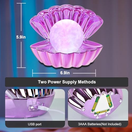 LKUA Shell Pearl Beach Themed Night Light, RGB 8 Colors Changing Mood Shell Pearl Lamps, Bedside LED Clamshell Portable Night Lights for Bar (Electroplating Purple) - Image 2