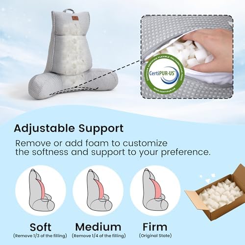 Adjustable Firmness Waffle Back Support Cooling Reading Pillow, Gray, 25" - Image 2