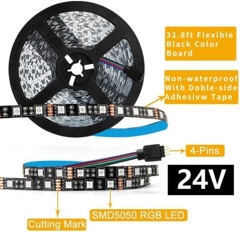 SUPERNIGHT 5050 RGB LED Strip Lights, 32.8ft, 600 LEDs, Black PCB - Image 2