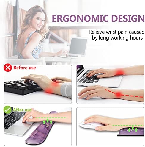 AIMSA Keyboard Wrist Rest Support + Mouse Pad + Mouse Wrist Rest + Coaster, Ergonomic Memory Foam Anti-Slip Rubber Base 4 PCS Set Easy Typing Pain Relief, Purple Marble - Image 4