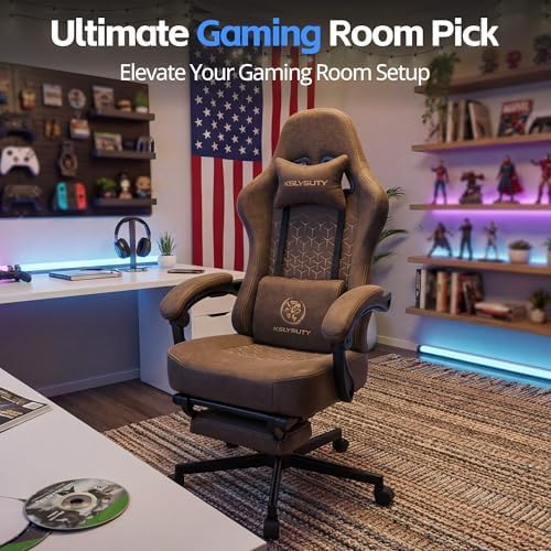 Gaming Chair Breathable Leather with Pocket Spring Cushion, Wide and High Ergonomic Office Chair with Headrest, Computer Gaming Chair with Footrest for Adult and Teen (Brown Leather) - Image 5