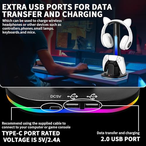 PS5 Controller Charging Dock with RGB Headphone Stand - Image 6