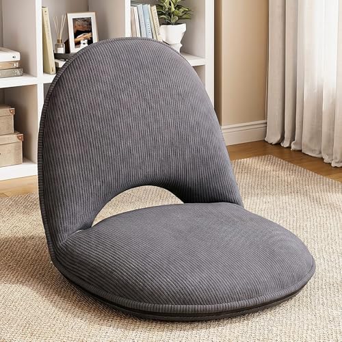 Xuhal Floor Chair with Back Support Adjustable 5 Foldable Position Floor Seat Thick Padded Tatami Seat Flexible Bleacher Recliner for Living Room Beach Bedroom Adults Meditation Reading Gaming (Grey) by Xuhal