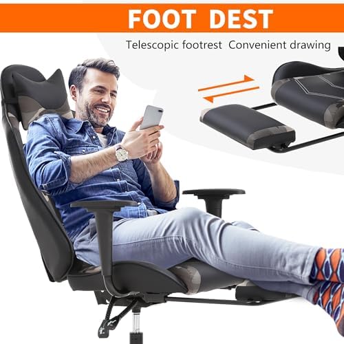 High Back PU Leather Gaming Chairs Computer Chair with Headrest & Lumbar Support, Height Adjustable Wide Seat Gamer Chair Gaming Chairs for Adults, Game Chair with Footrest & Armrest - Image 5