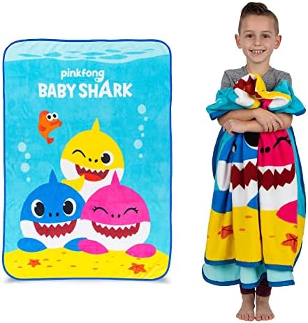 Franco Kids Bedding Super Soft Micro Raschel Throw, 46 in x 60 in, Baby Shark by Franco